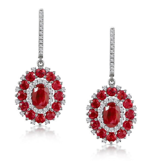 2.50ct Ruby Asteria Diamond Drop Earrings in 18K White Gold